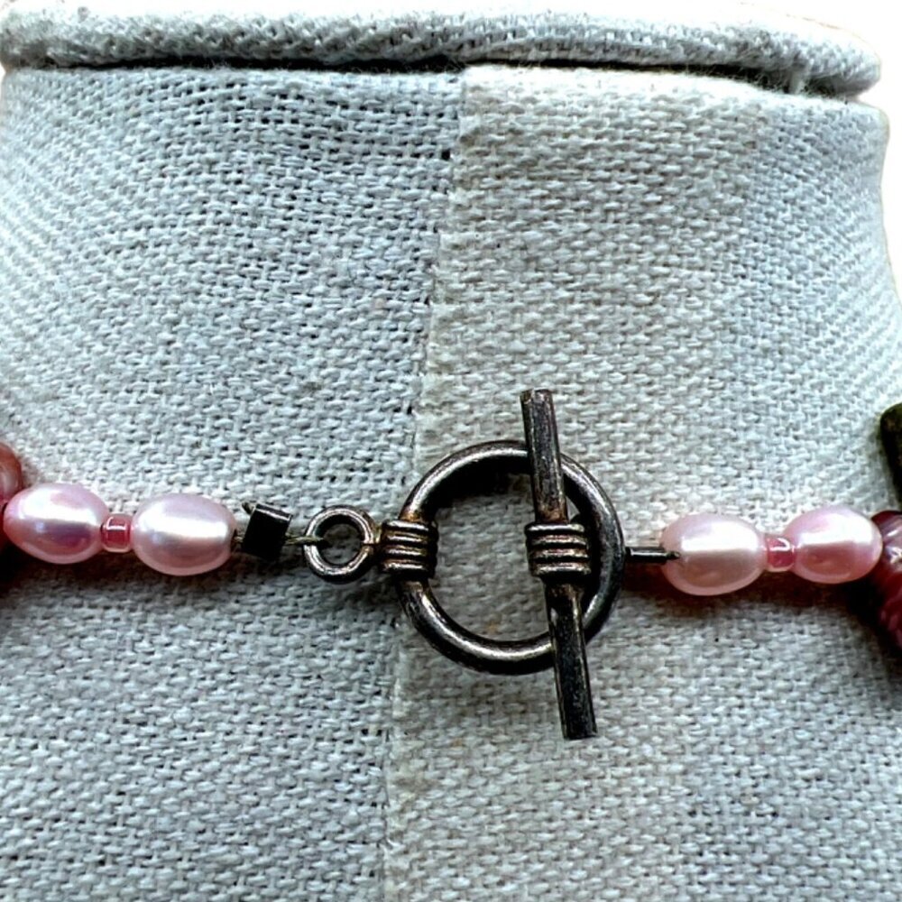 Handcrafted Unakite Pink Opal Pink Pearls & Cloisonné Beads Necklace. B50 - Picture 13 of 16